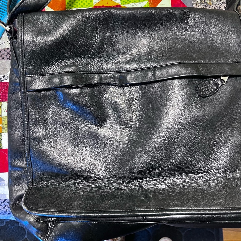 REDUCED.  Frye Black Leather Messenger Bag